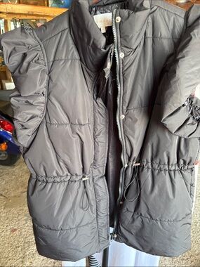 Women's Black Puffer Vest with Ruffle Sleeves